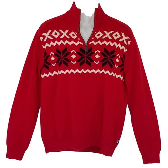 CHAPS Fair Isle Sweater Jumper Men's L 1/4 Zip Knit Snowflakes Winter Ski Nordic - Picture 5 of 13